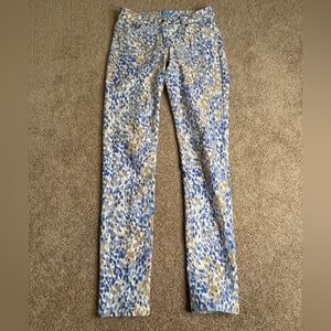 J. McLaughlin Printed Straight Leg Pants Blue Tan Resort Pants Size 0